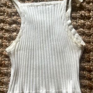 White Ribbed Women's Top